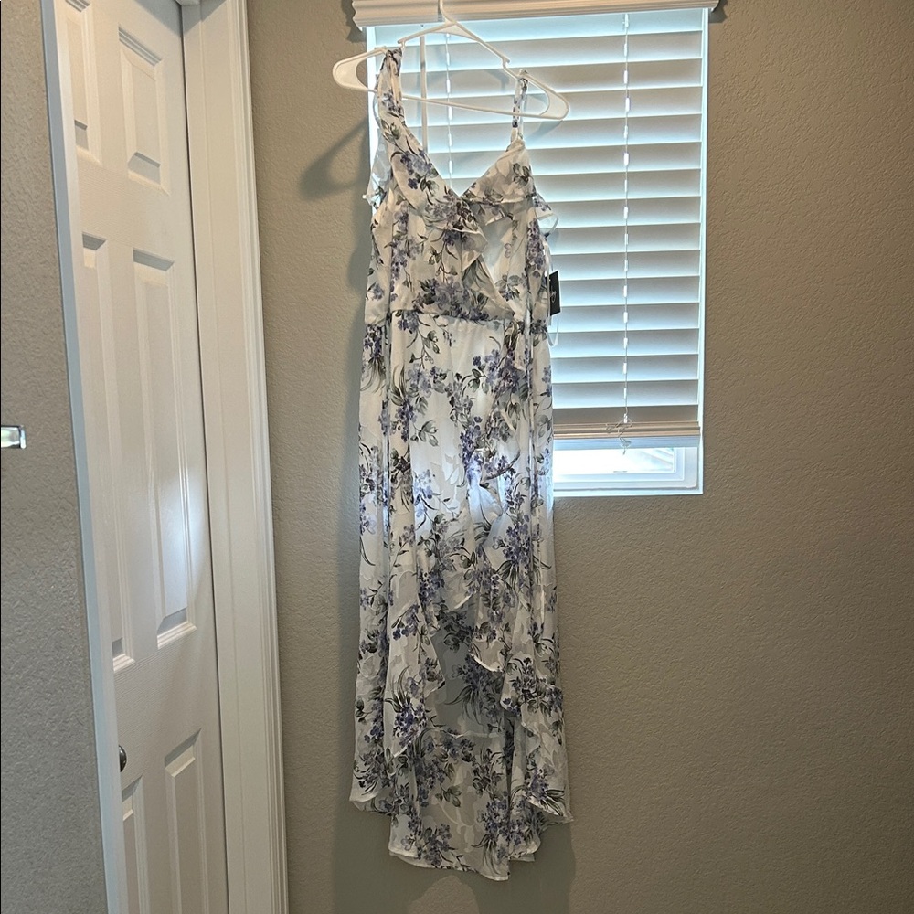 by & by White and Purple Floral High Low Dress
